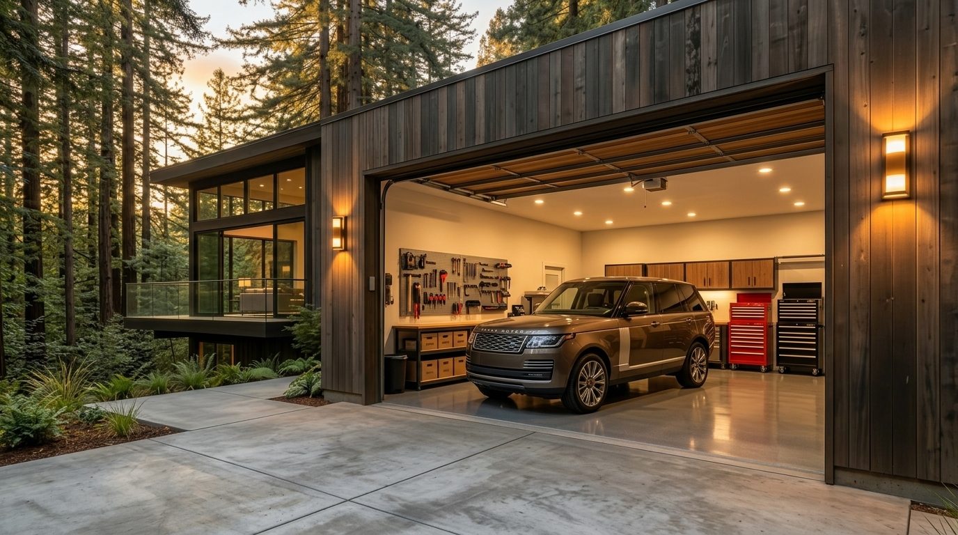 Macdonald Garage Door Repair Service Interior View of Custom Garage Door Overhead and Workshop